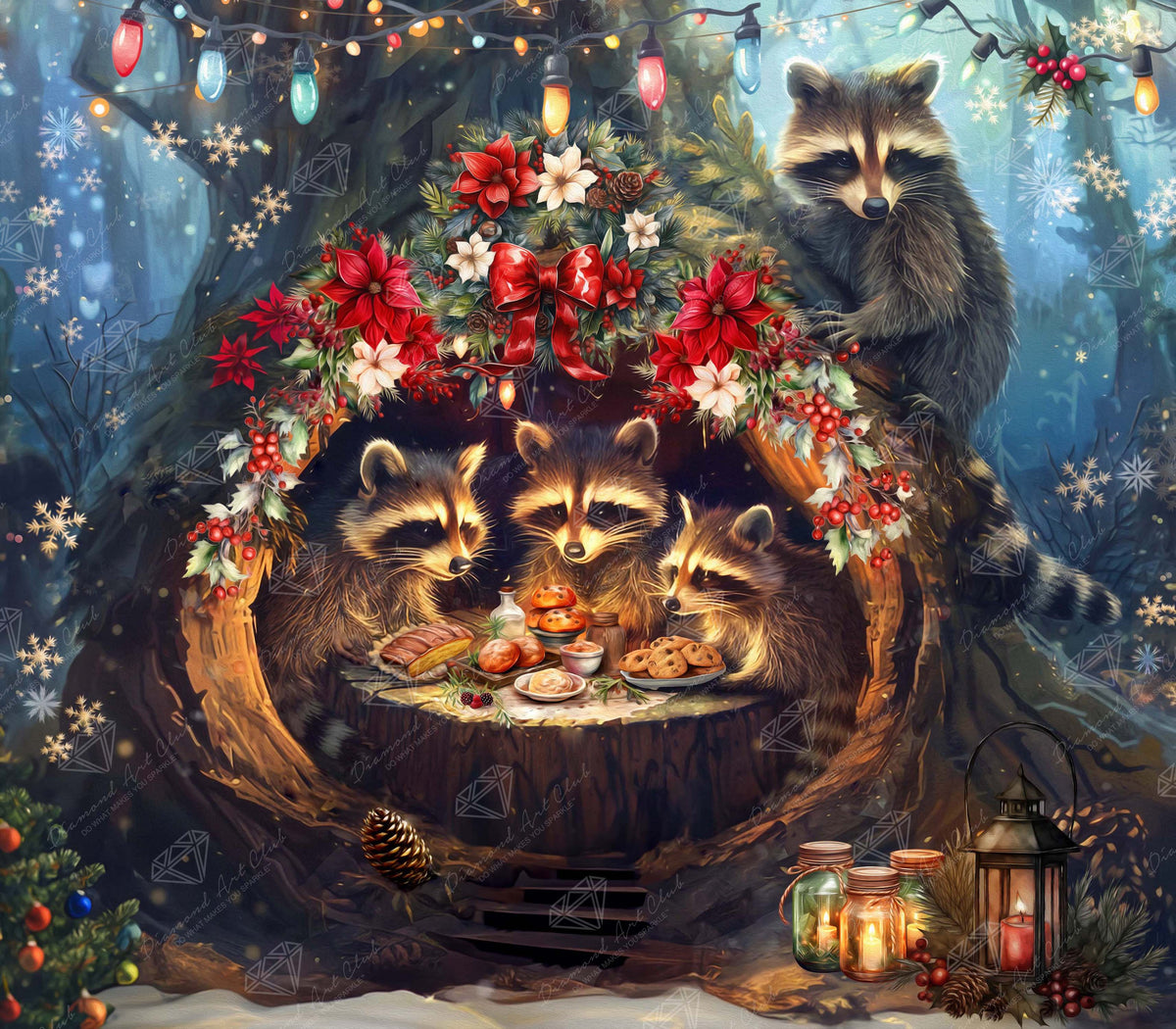 Diamond Painting Raccoon Christmas 31.5" x 27.6" (79.9cm x 69.9cm) / Square with 91 Colors including 2 ABs and 5 Fairy Dust Diamonds / 90,201