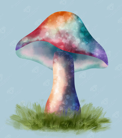 Diamond Painting Rainbow Mushroom 9" x 10" (22.8cm x 25.9cm) / Round with 57 Colors including 1 AB and 3 Fairy Dust Diamonds / 7,802