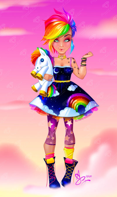 Diamond Painting Rainbow Punk 22" x 27" (55.8cm x 93.9cm) / Square with 60 Colors including 4 AB and 3 Fairy Dust Diamonds / 84,448