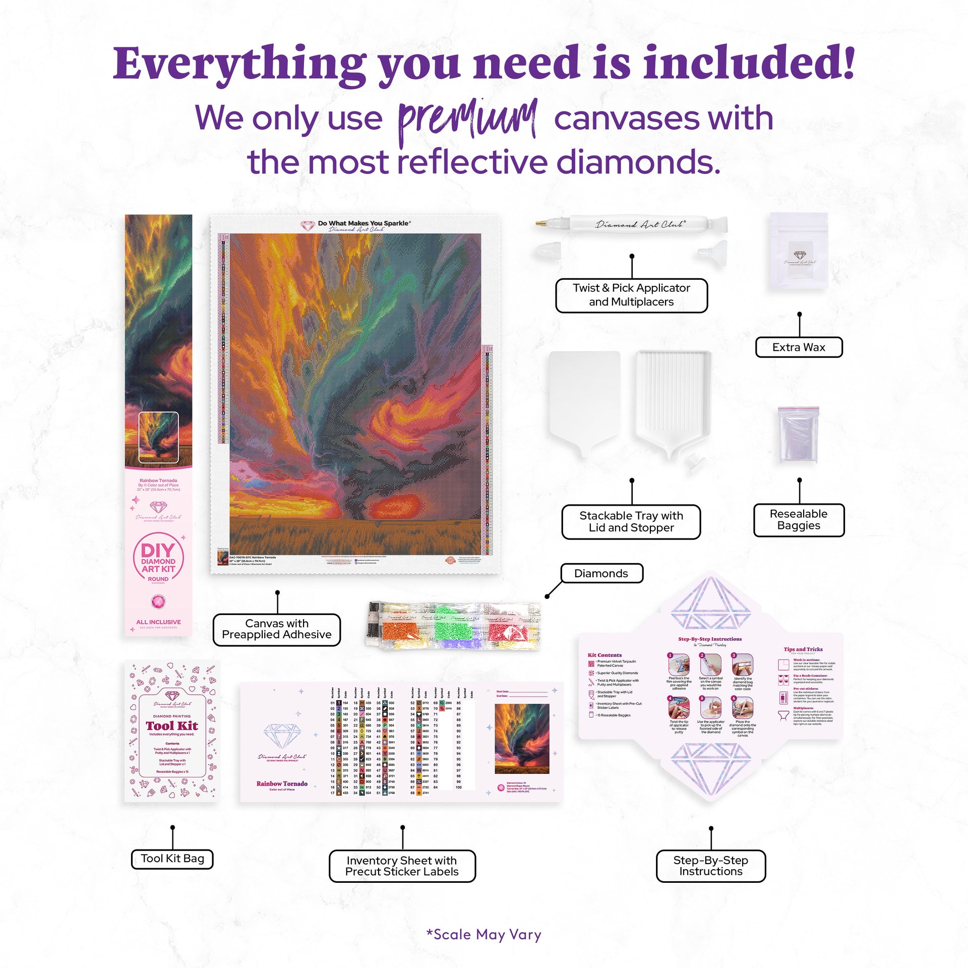 Diamond Painting Rainbow Tornado 22" x 28" (55.6cm x 70.7cm) / Round with 70 Colors including 1 AB and 5 Fairy Dust Diamonds / 51,914