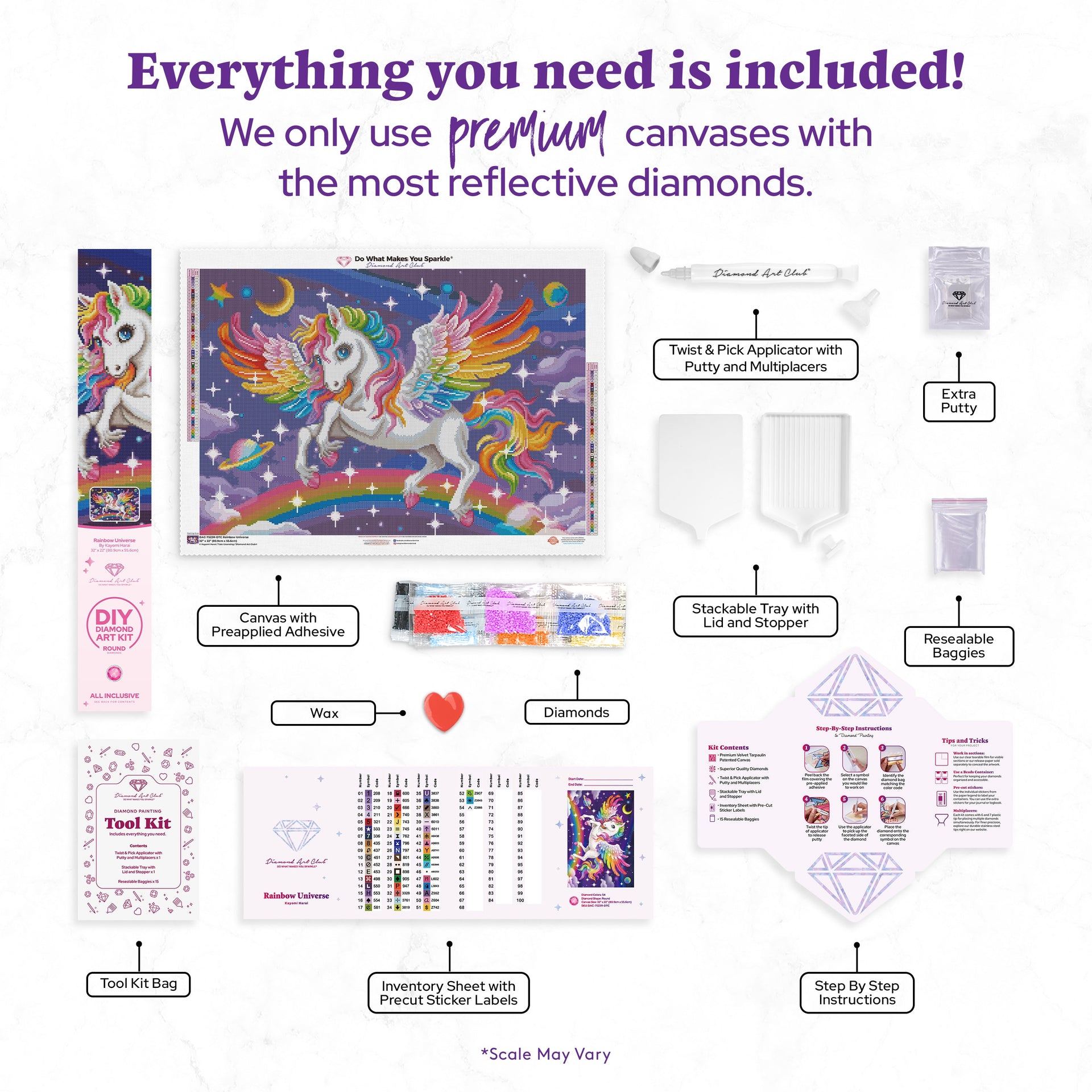 Diamond Painting Rainbow Universe 32" x 22" (80.9cm x 55.6cm) / Round With 54 Colors Including 6 ABs and 2 Iridescent Diamonds and 6 Fairy Dust Diamonds / 59,388