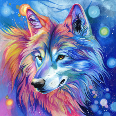 Diamond Painting Rainbow Wolf II 17" x 17" (42.7cm x 42.7cm) / Round with 44 Colors including 2 ABs and 3 Fairy Dust Diamonds / 24,025