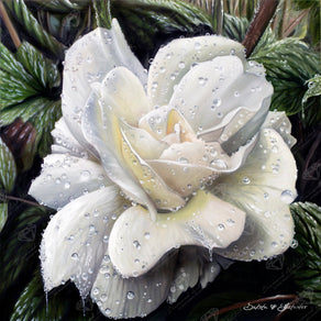Diamond Painting Rainy Rose 22" x 22" (55.8cm x 55.8cm) / Square with 73 Colors including 1 AB and 3 Fairy Dust Diamonds / 50,176