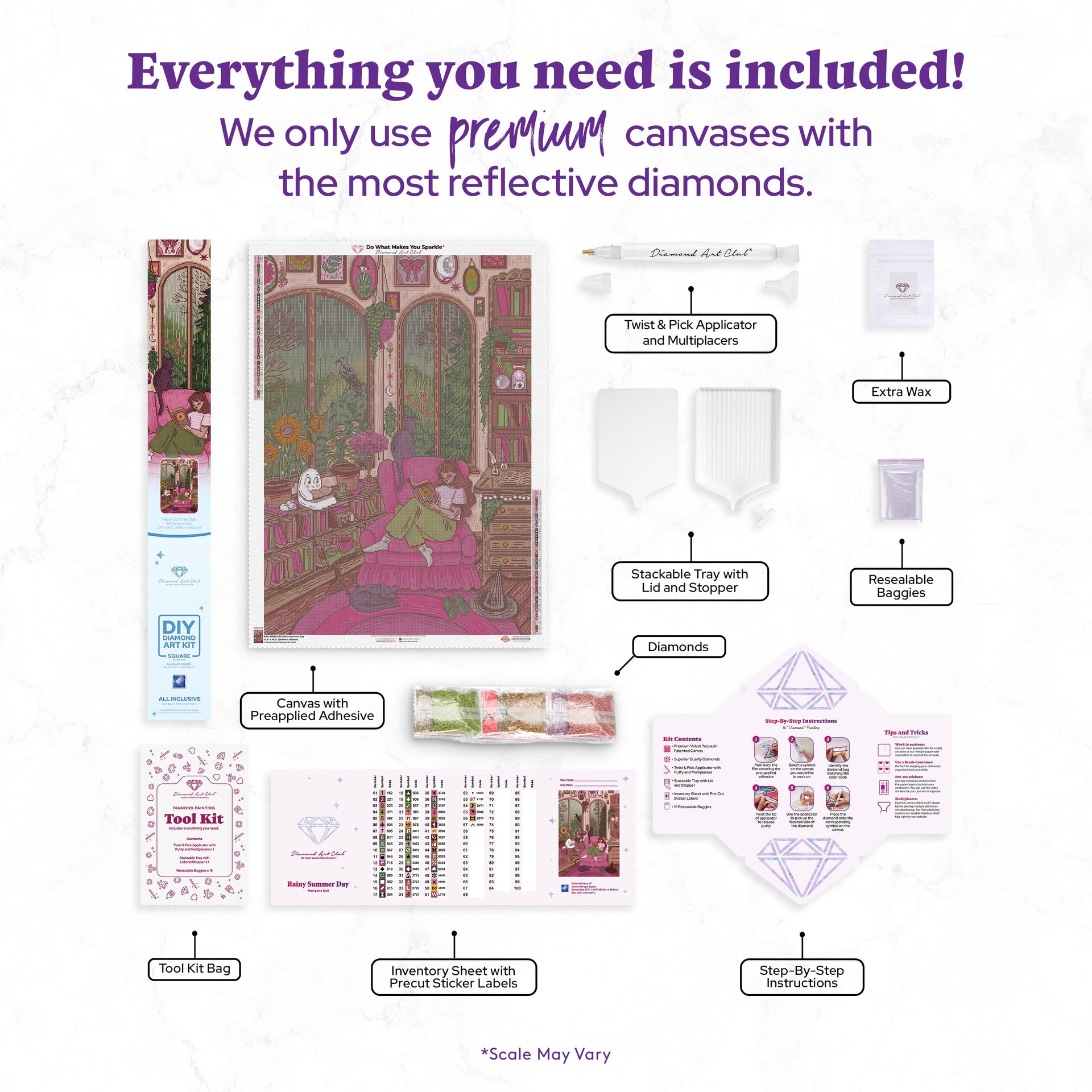 Diamond Painting Rainy Summer Day 27.6" x 39" (69.9cm x 98.8cm) / Square with 57 Colors including 3 ABs and 1 Iridescent Diamond and 1 Frosted Diamond and 1 Special Diamond and 4 Fairy Dust Diamonds / 111,557