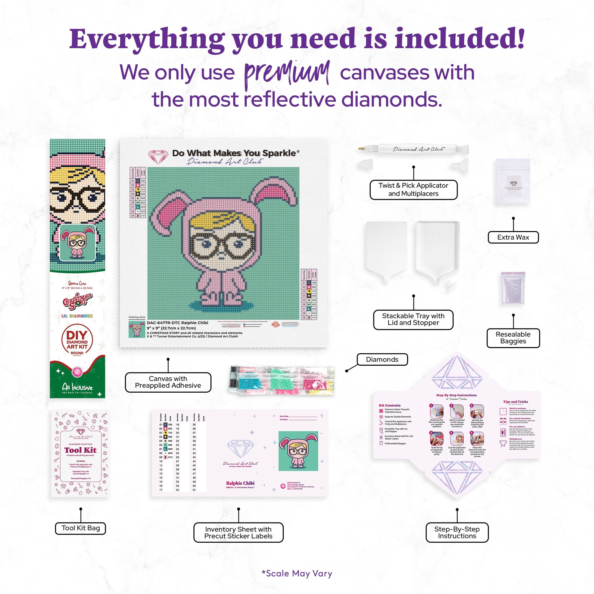 Diamond Painting Ralphie Chibi 9" x 9" (22.7cm x 22.7cm) / Round With 9 Colors including 1 Fairy Dust Diamonds / 6,561