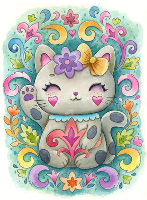 Diamond Painting Rococo Cat 22" x 30" (55.6cm x 75.9cm) / Round with 81 Colors including 3 ABs and 4 Fairy Dust Diamonds / 55,752