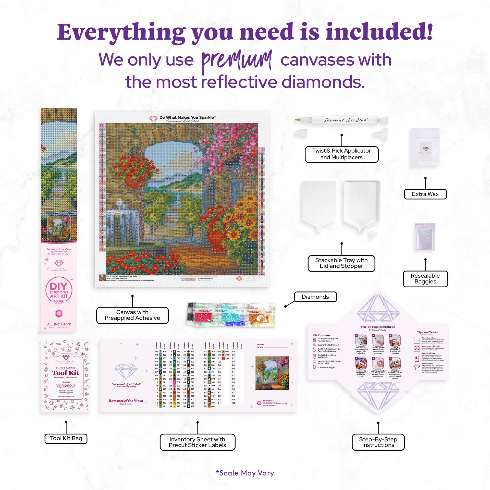 Diamond Painting Romance of the Vines 22" x 22" (55.6cm x 55.6cm) / Round With 71 Colors Including 2 ABs and 2 Fairy Dust Diamonds / 40,804