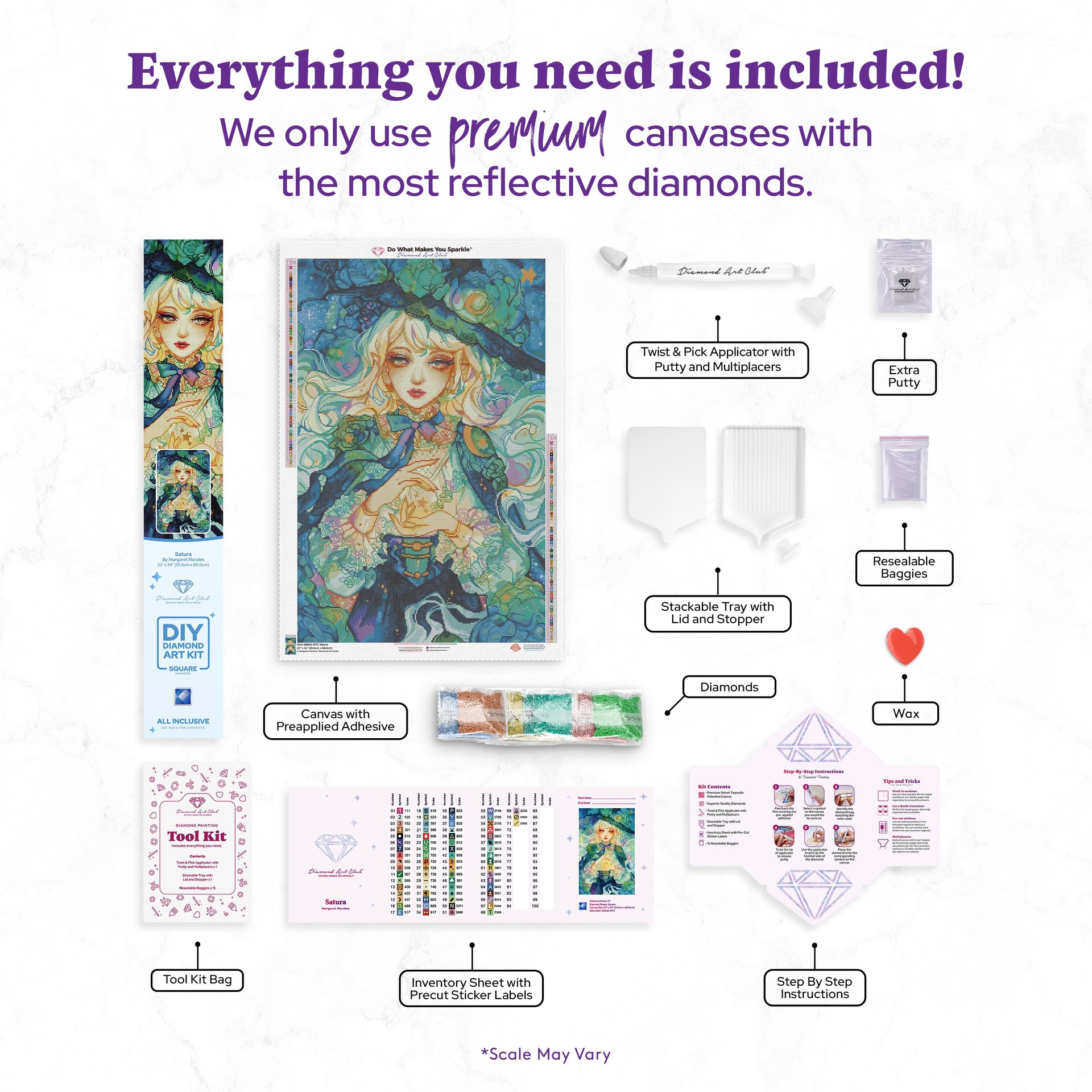 Diamond Painting Satura 22" x 34" (55.8cm x 86cm) / Square with 71 Colors including 2 ABs, 1 Electro Diamond and 4 Fairy Dust Diamonds / 77,280