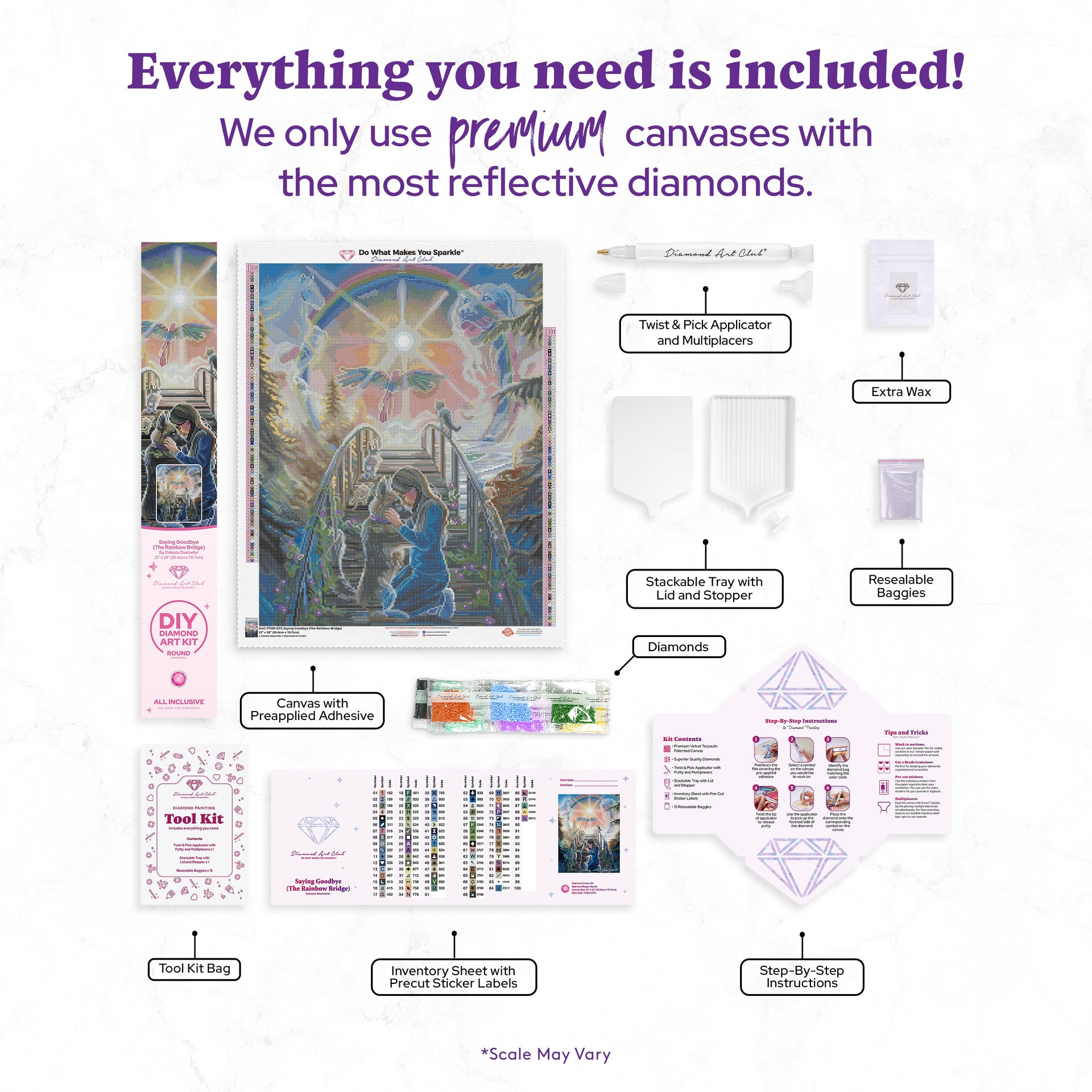 Diamond Painting Saying Goodbye (The Rainbow Bridge) 22" x 28" (55.6cm x 70.7cm) / Round with 89 Colors including 2 ABs and 6 Fairy Dust Diamonds / 51,914