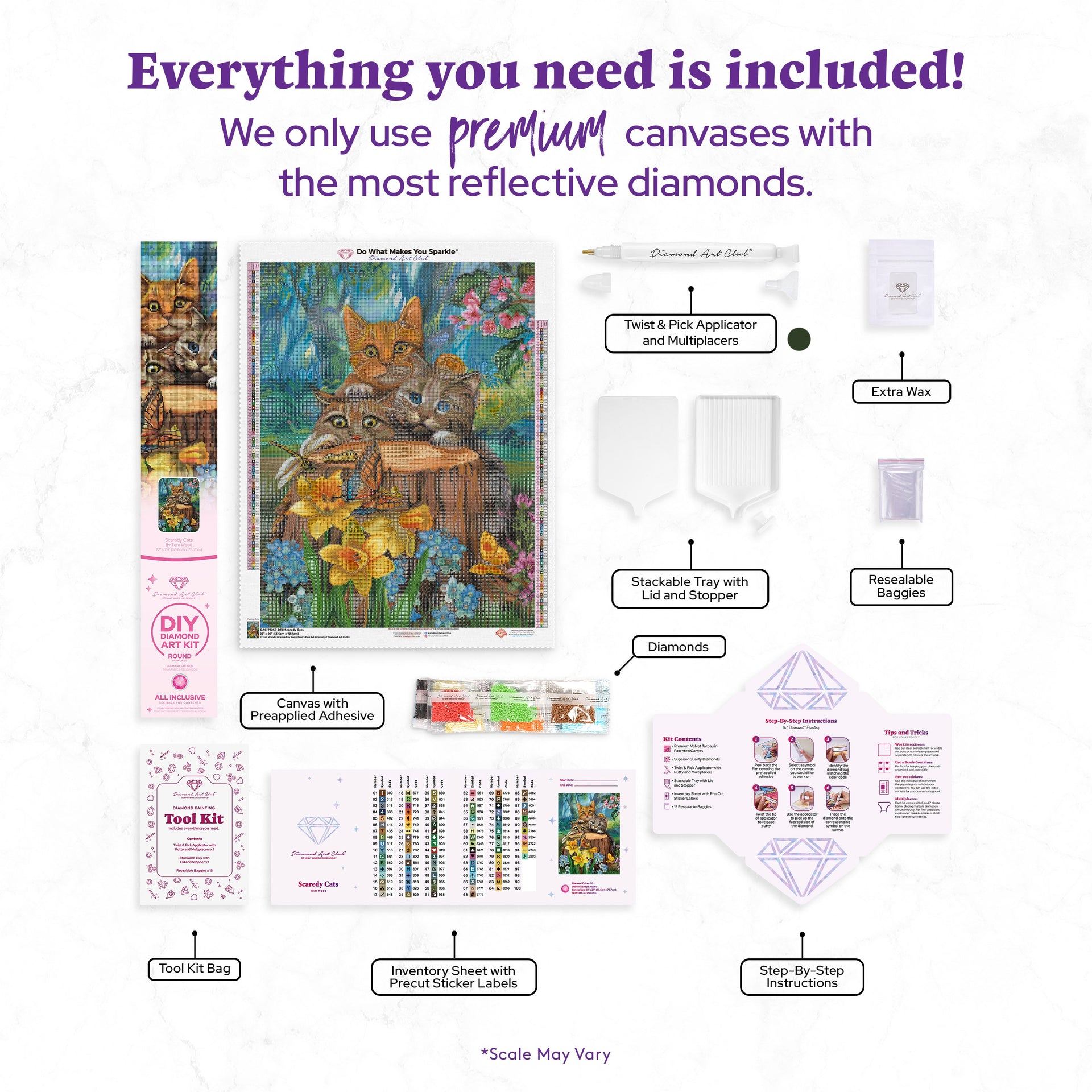 Diamond Painting Scaredy Cats 22" x 29" (55.6cm x 73.7cm) / Round With 95 Colors Including 2 ABs and 5 Fairy Dust Diamonds / 54,136