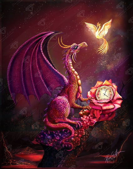 Diamond Painting Scarlet Time Dragon 27.6" x 35" (69.9cm x 88.9cm) / Square with 48 Colors including 2 ABs and 1 Iridescent Diamond and 4 Fairy Dust Diamonds / 100,317