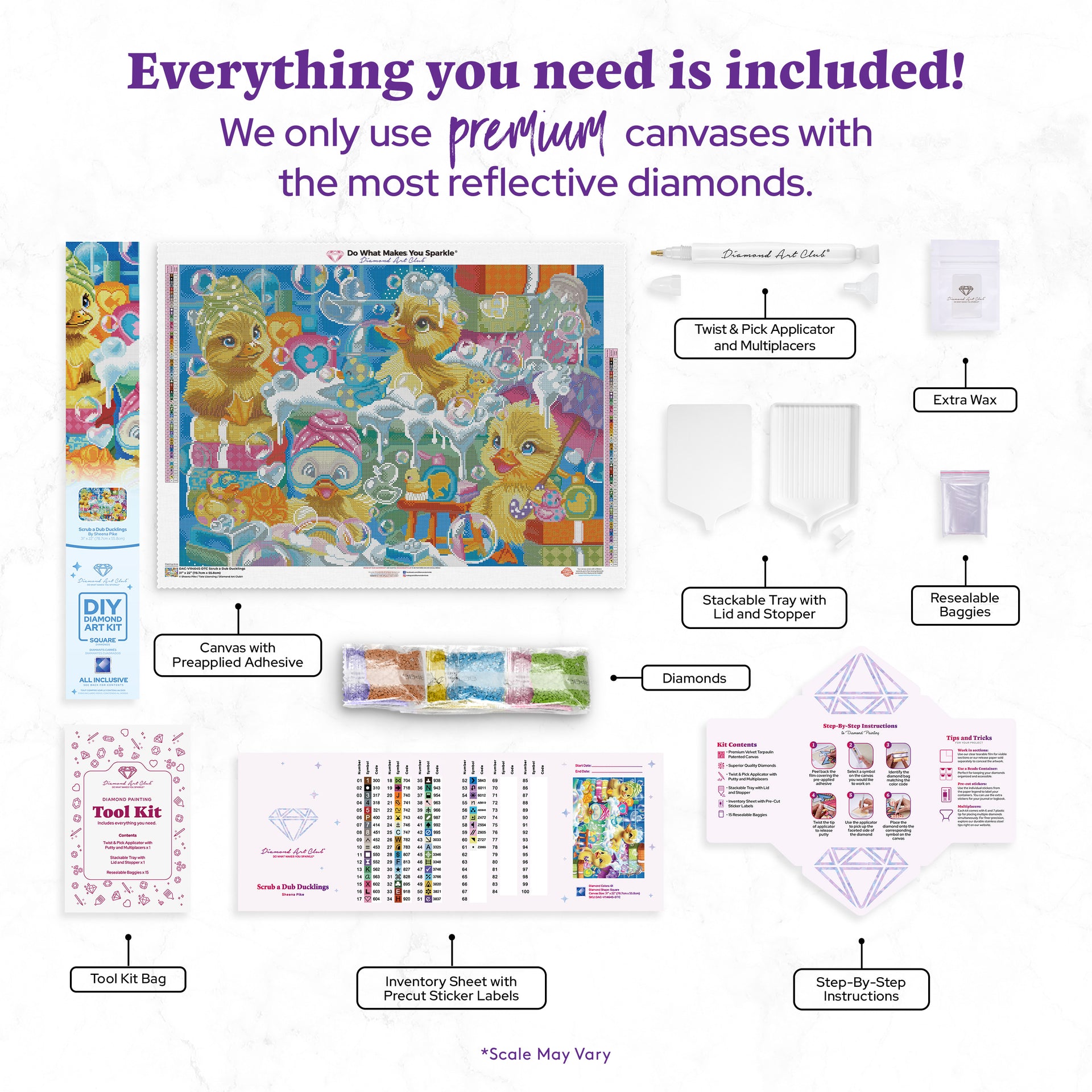 Diamond Painting Scrub a Dub Ducklings 31" x 22" (78.7cm x 55.8cm) / Square with 61 Colors including 2 ABs and 5 Fairy Dust Diamonds / 70,784
