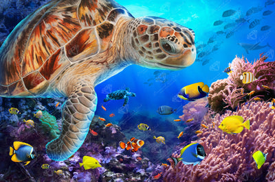Diamond Painting Sea Turtle Fantasy 38.6" x 25.6" (97.8cm x 65cm) / Square with 96 Colors including 2 ABs and 3 Fairy Dust Diamonds / 102,573