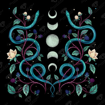 Diamond Painting Serpent Moon 25.6" x 25.6" (65cm x 65cm) / Square with 40 Colors including 5 Fairy Dust Diamonds / 68,121