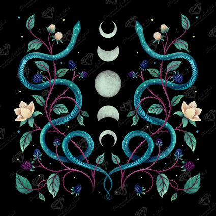 Diamond Painting Serpent Moon 25.6" x 25.6" (65cm x 65cm) / Square with 40 Colors including 5 Fairy Dust Diamonds / 68,121