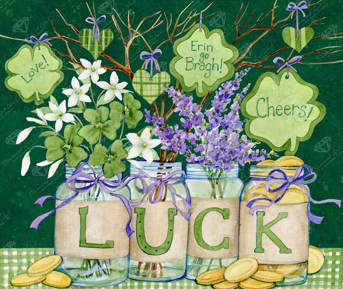 Diamond Painting Shamrock Jars 20" x 17" (50.6cm x 42.7cm) / Round with 48 Colors including 1 AB and 1 Electro Diamond and 3 Fairy Dust Diamonds / 28,520