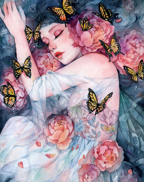 Diamond Painting Sleeps with Butterflies 22" x 28" (55.6cm x 70.2cm) / Round with 55 Colors including 2 ABs and 4 Fairy Dust Diamonds / 51,510
