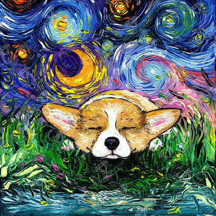 Diamond Painting Sleepy Corgi Night 22" x 22" (55.8cm x 55.8cm) / Square with 68 Colors including 2 ABs and 3 Fairy Dust Diamonds / 50,176