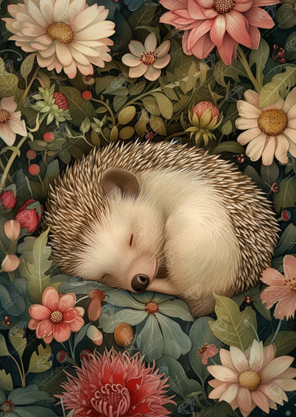 Diamond Painting Sleepy Hedgehog 22" x 31" (55.8cm x 78.7cm) / Square with 67 Colors including 2 ABs and 2 Fairy Dust Diamonds / 70,784
