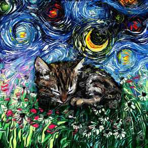 Diamond Painting Sleepy Tabby Kitten Night 25.6" x 25.6" (65cm x 65cm) / Square with 65 Colors including 2 ABs and 1 Iridescent Diamond and 3 Fairy Dust Diamonds / 68,121