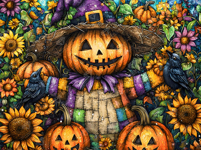 Diamond Painting Smiling Scarecrow 34.3" x 25.6" (86.9cm x 65cm) / Square with 55 Colors including 3 ABs and 3 Fairy Dust Diamonds / 91,089