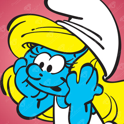 Diamond Painting Smurfette 9" x 9" (23cm x 23cm) / Round with 6 Colors including 1 Glow In The Dark Diamond and 1 Fairy Dust Diamond / 6,724