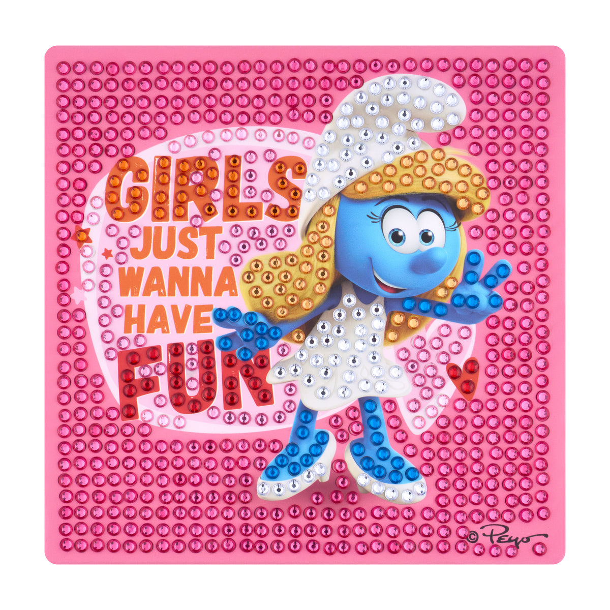 Diamond Painting Smurfette Fun Vibes - Easy Gem™ Sparkle Board 6" x 6" (15cm x 15cm) / Round with 8 Colors including 8 Iridescent Diamonds / 718