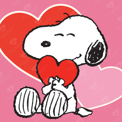 Diamond Painting Snoopy Valentine 13" x 13" (33cm x 33cm) / Round With 7 Colors including 2 ABs and 3 Fairy Dust Diamonds / 14,400