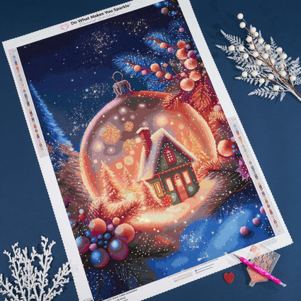 Diamond Painting Snow Cabin Ornament 20" x 30" (50.8cm x 76cm) / Square with 52 Colors including 1 ABs and 1 Fairy Dust Diamonds and 1 Iridescent Diamonds / 62,220