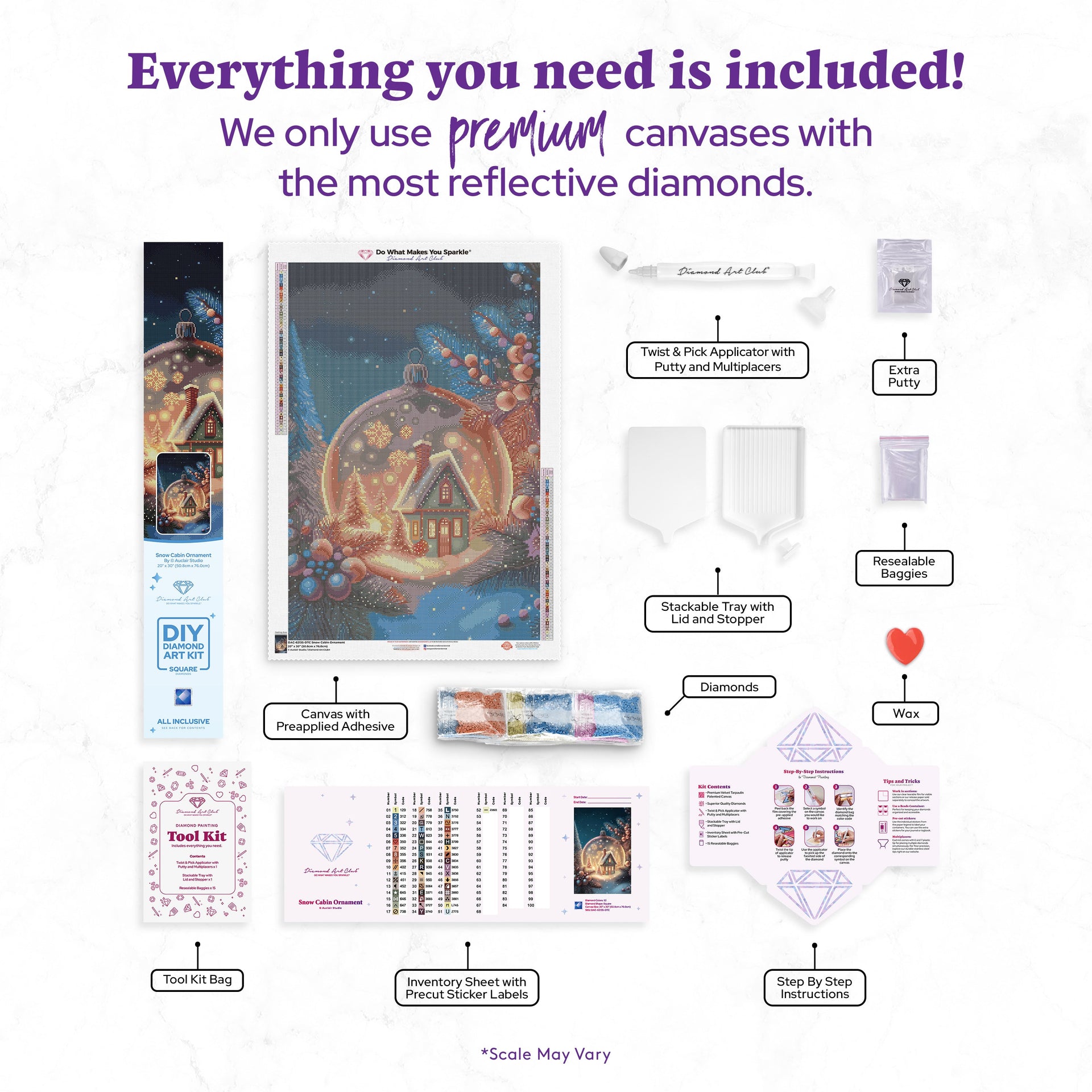 Diamond Painting Snow Cabin Ornament 20" x 30" (50.8cm x 76cm) / Square with 52 Colors including 1 ABs and 2 Fairy Dust Diamonds and 1 Iridescent Diamonds / 62,220