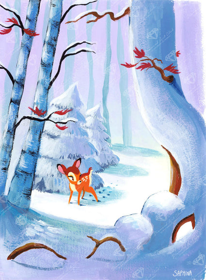 Diamond Painting Snow Deer 17" x 23″ (43cm x 59cm) / Square with 30 Colors including 2 ABs / 39,843