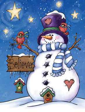 Diamond Painting Snowman Believe 22" x 29″ (56cm x 74cm) / Round with 40 Colors including 5 ABs and 1 Glow-in-the-Dark / 52,138