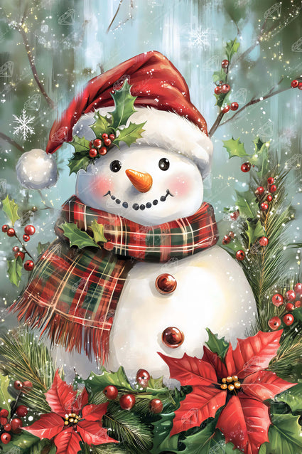 Diamond Painting Snowman Poinsettias 22" x 33" (55.8cm x 83.6cm) / Square with 78 Colors including 2 ABs and 3 Fairy Dust Diamonds / 75,264