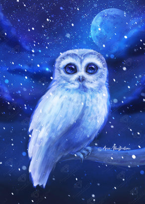 Diamond Painting Snowy Owl-AMZ 13" x 18" (32.8cm x 46cm) / Round with 24 Colors including 2 AB Diamonds and 2 Fairy Dust Diamonds / 19,188