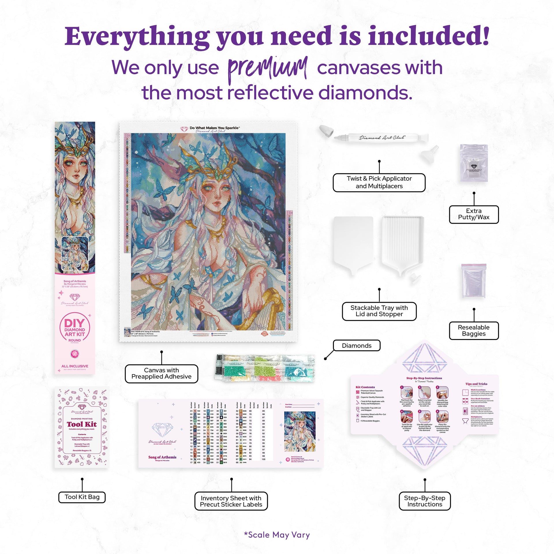Diamond Painting Song of Arthemis 22" x 28" (55.6cm x 70.7cm) / Round with 68 Colors including 2 AB and 1 Electro Diamond and 2 Iridescent Diamonds and 3 Fairy Dust Diamond / 51,914