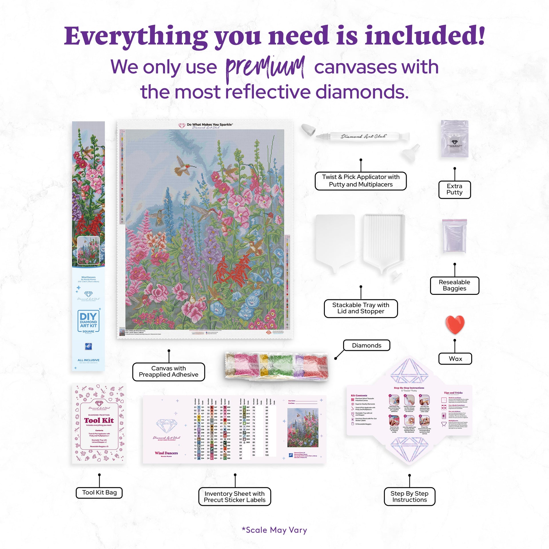 Diamond Painting Songbird - Wind Dancers 27.6" x 34.6" (70cm x 88cm) / Square with 63 Colors including 5 ABs / 99,193