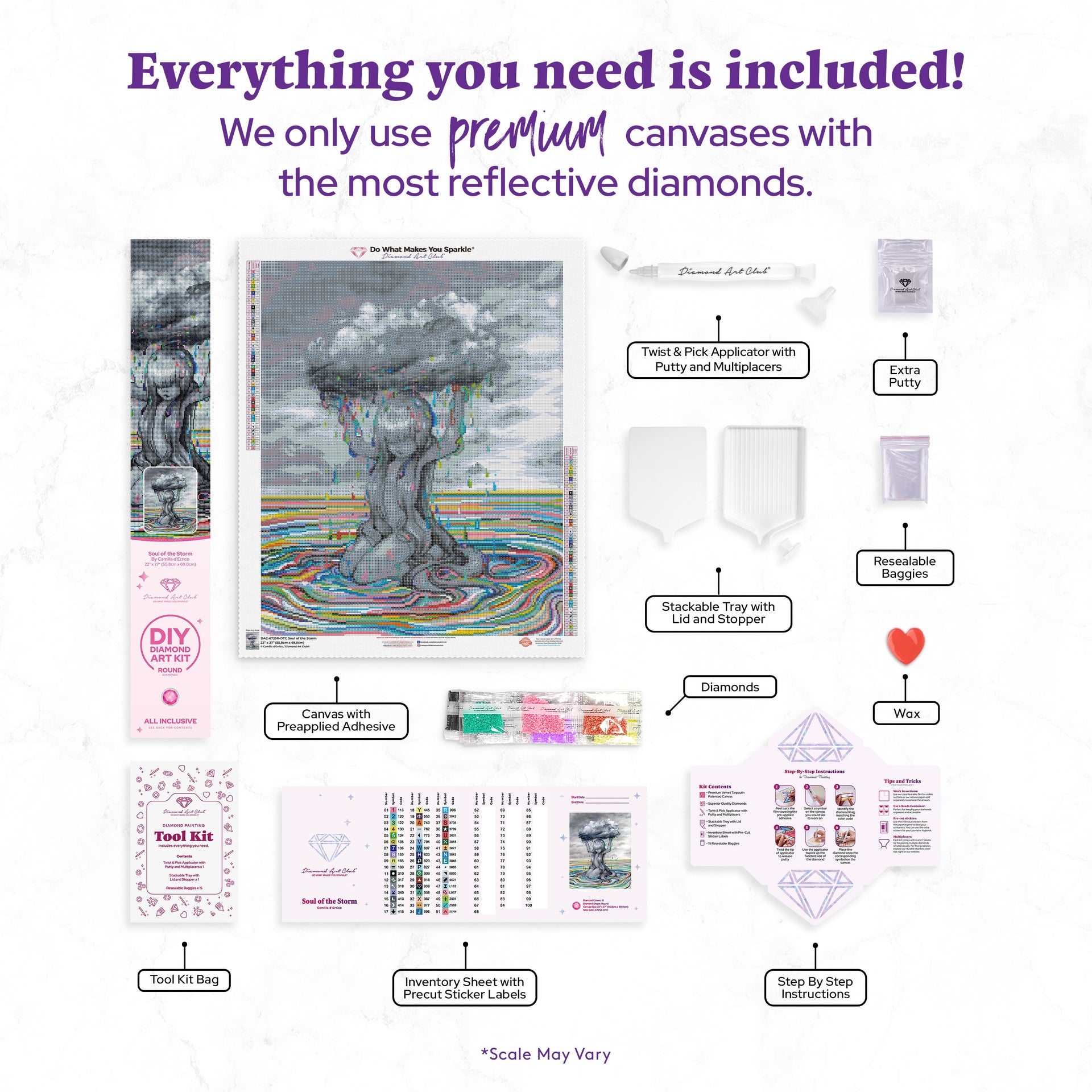 Diamond Painting Soul of the Storm 22" x 27" (55.8cm x 69cm) / Round with 51 Colors including 7 ABs and 2 Iridescent Diamonds and 3 Fairy Dust Diamonds / 48,954