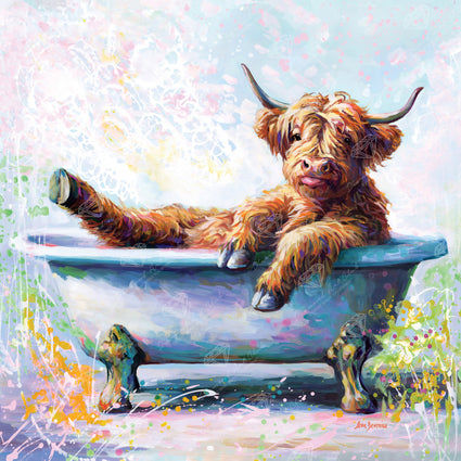 Diamond Painting Splish Splash Baby Highland Cow 22" x 22" (55.8cm x 55.8cm) / Square with 69 Colors including 3 ABs and 3 Fairy Dust Diamonds / 50,176
