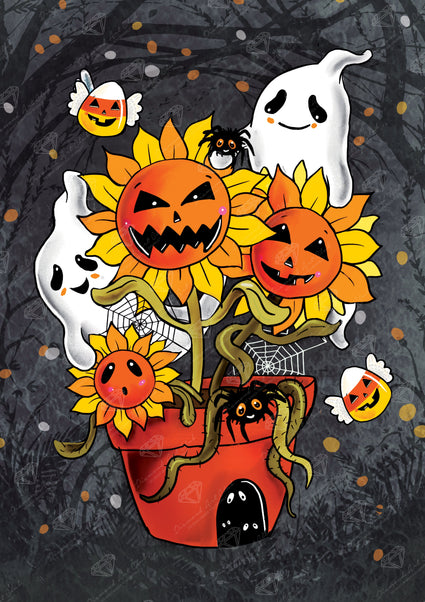 Diamond Painting Spooky Flowers 22" x 31" (55.6cm x 78.7cm) / Round with 36 Colors including 1 AB and 5 Fairy Dust Diamonds / 57,772