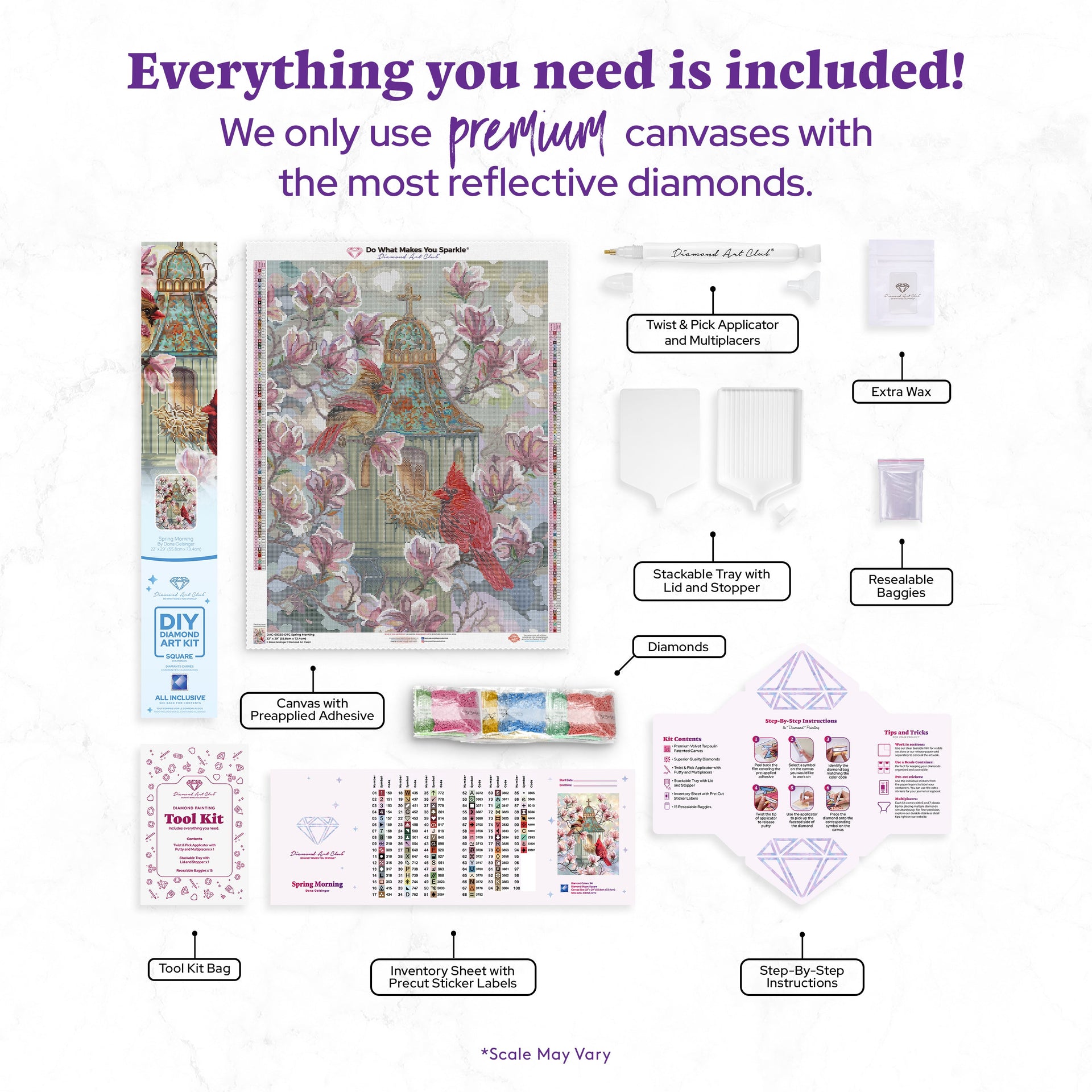 Diamond Painting Spring Morning 22" x 29" (55.8cm x 73.4cm) / Square with 94 Colors including 3 ABs and 3 Fairy Dust Diamonds / 66,080