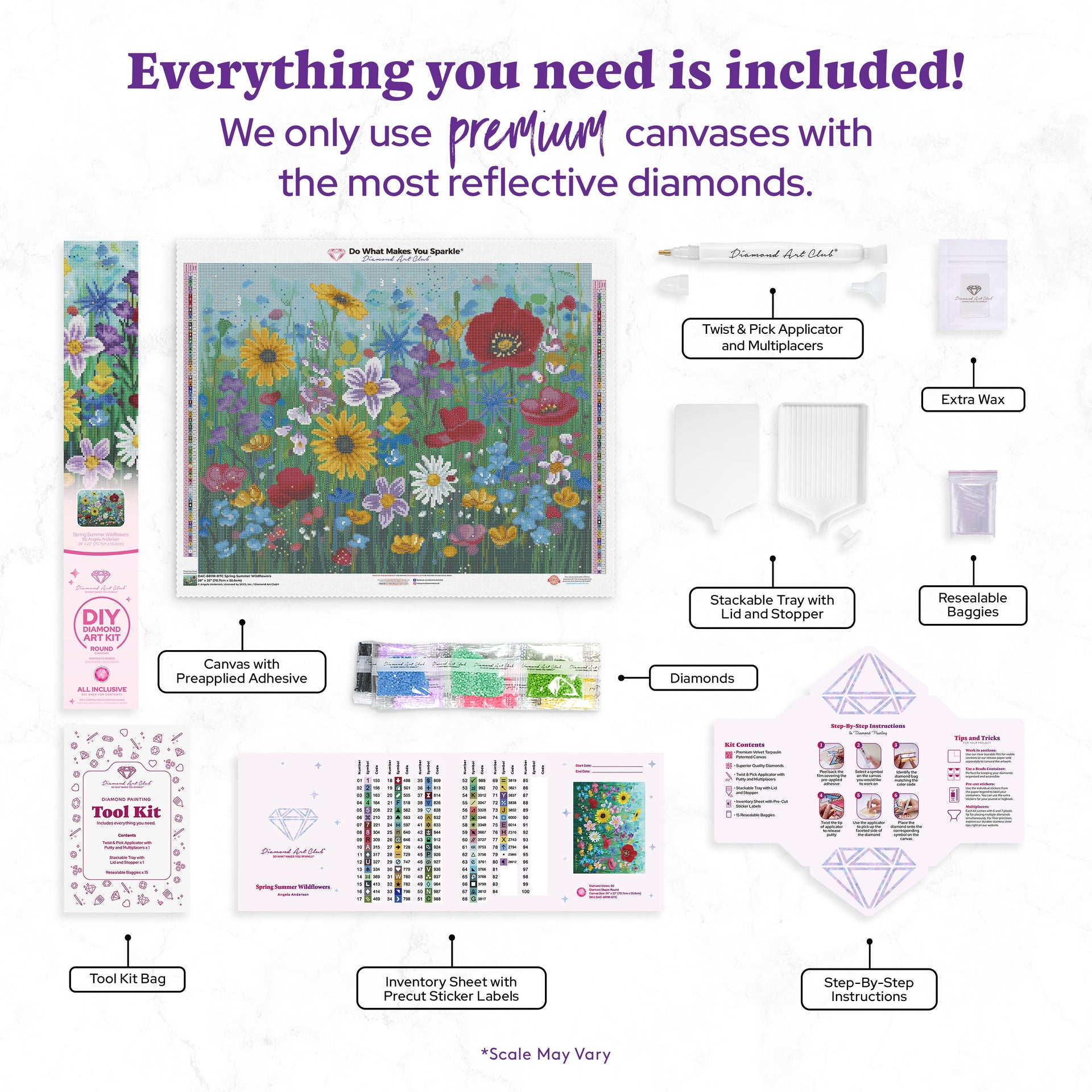 Diamond Painting Spring Summer Wildflowers 28" x 22" (70.7cm x 55.6cm) / Round with 80 Colors including 5 Fairy Dust Diamonds / 51,914