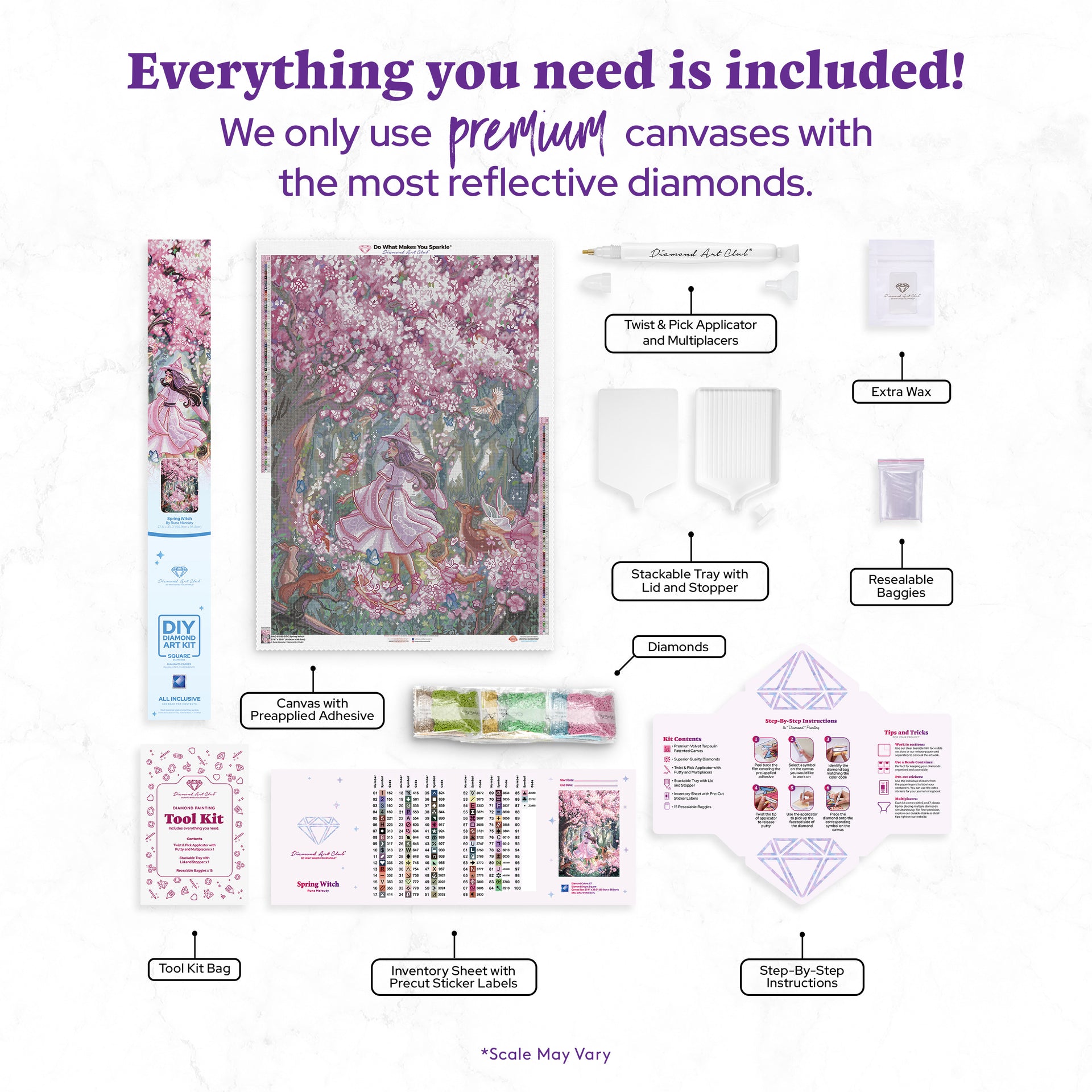 Diamond Painting Spring Witch 27.6" x 39" (69.9cm x 98.8cm) / Square with 87 Colors including 3 ABs and 5 Fairy Dust Diamonds / 111,557