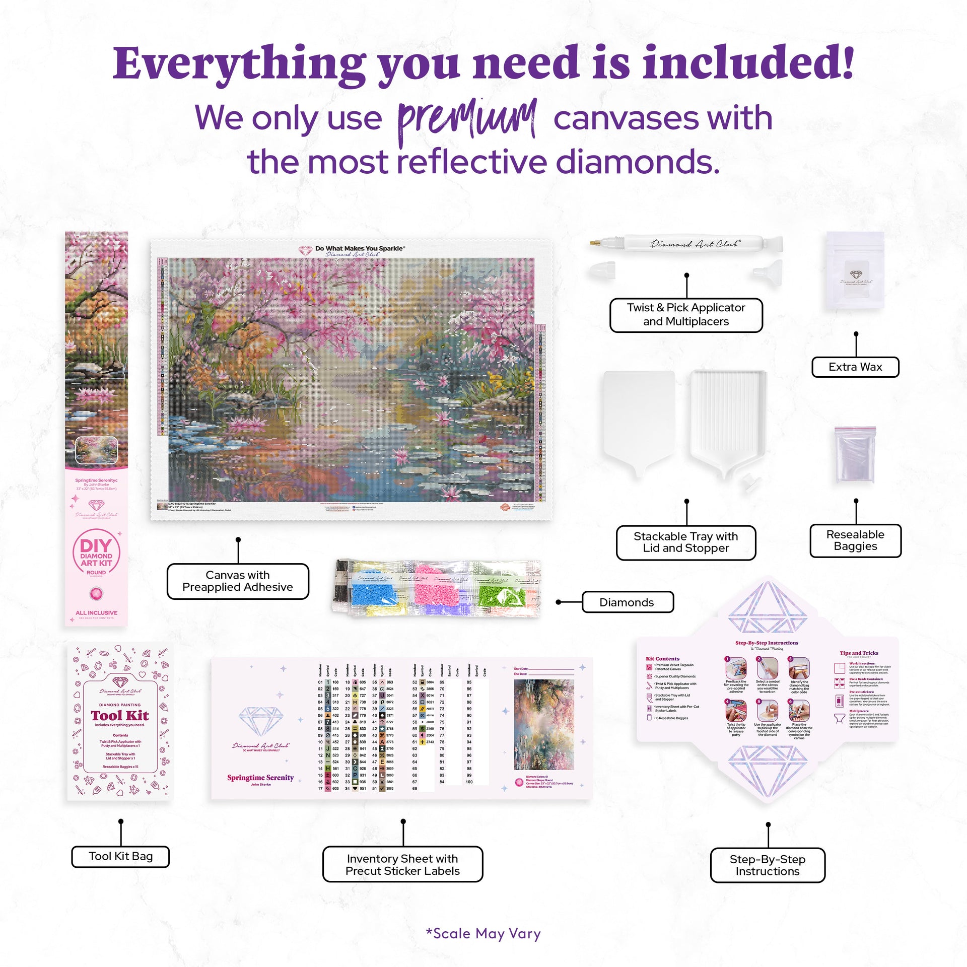 Diamond Painting Springtime Serenity 33" x 22" (83.7cm x 55.6cm) / Round With 61 Colors Including 3 ABs and 3 Fairy Dust Diamonds / 61,408