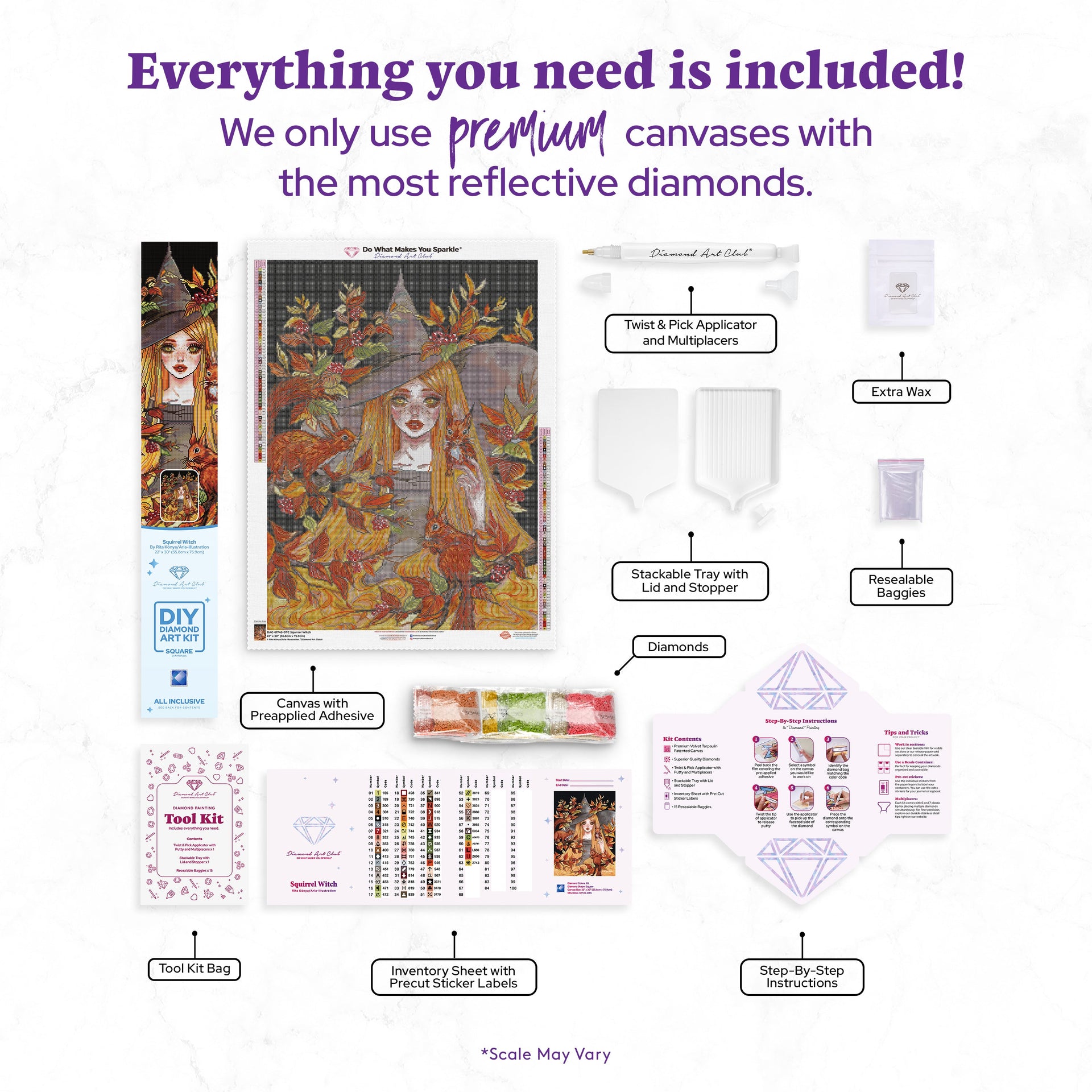 Diamond Painting Squirrel Witch 22" x 30" (55.8cm x 75.9cm) / Square with 63 Colors including 2 ABs and 1 Iridescent Diamond and 2 Fairy Dust Diamonds / 68,320