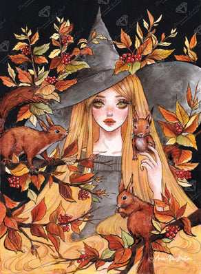 Diamond Painting Squirrel Witch 22" x 30" (55.8cm x 75.9cm) / Square with 63 Colors including 2 ABs and 1 Iridescent Diamond and 2 Fairy Dust Diamonds / 68,320