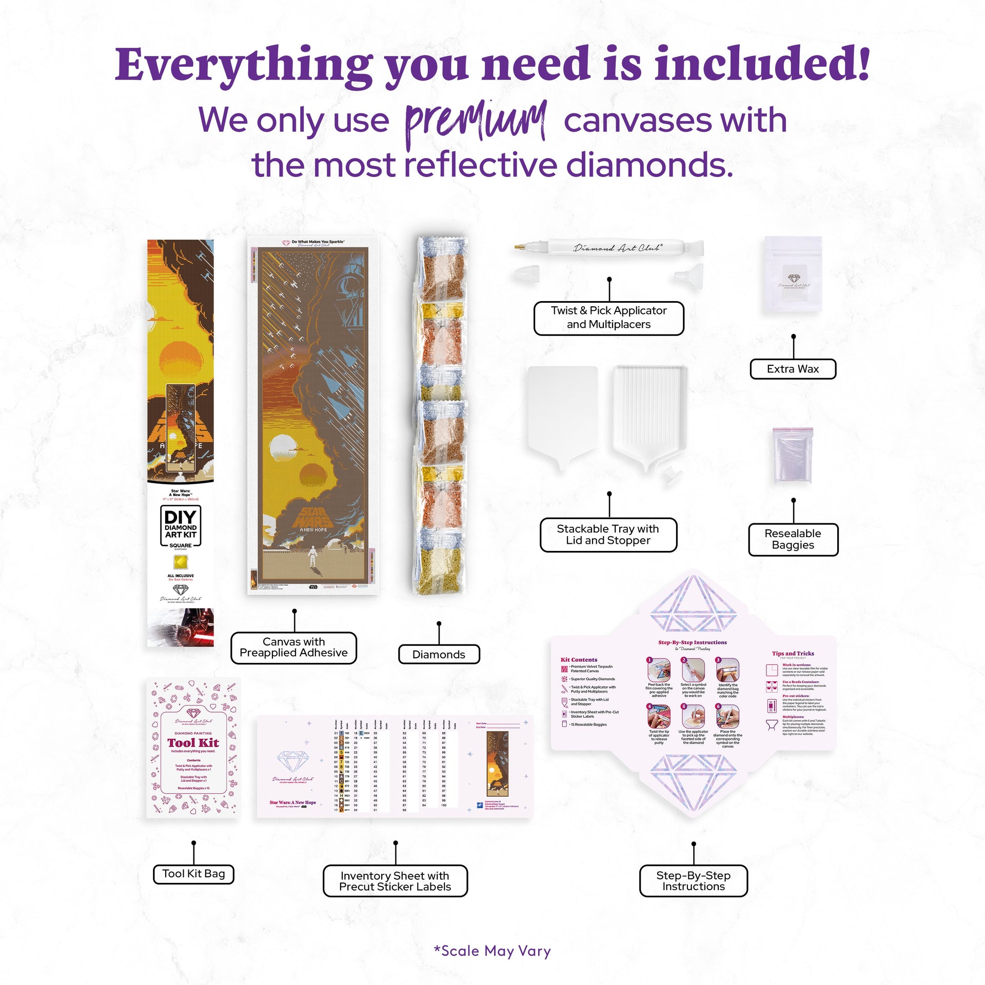 Diamond Painting Star Wars™: A New Hope 17" x 51" (42.8cm x 129.5cm) / Square with 19 Colors including 1 AB and 2 Fairy Dust Diamonds / 89,440