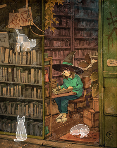 Diamond Painting Studying at the Library 27.6" x 34.7" (69.9cm x 87.9cm) / Square With 60 Colors Including 2 ABs and 6 Fairy Dust Diamonds / 99,193