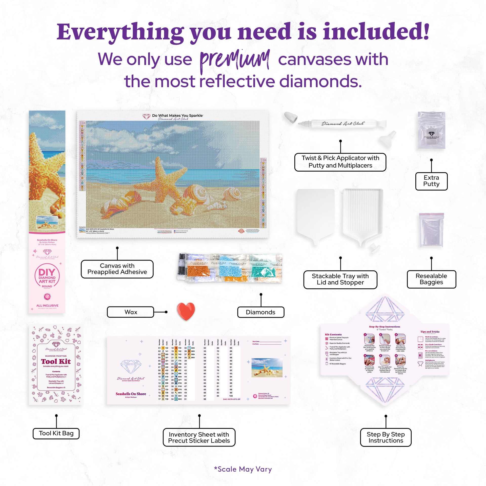 Diamond Painting Summer Beach Starfish 26" x 16″ (66cm x 41cm) / Round with 38 Colors including 2 ABs / 33,696