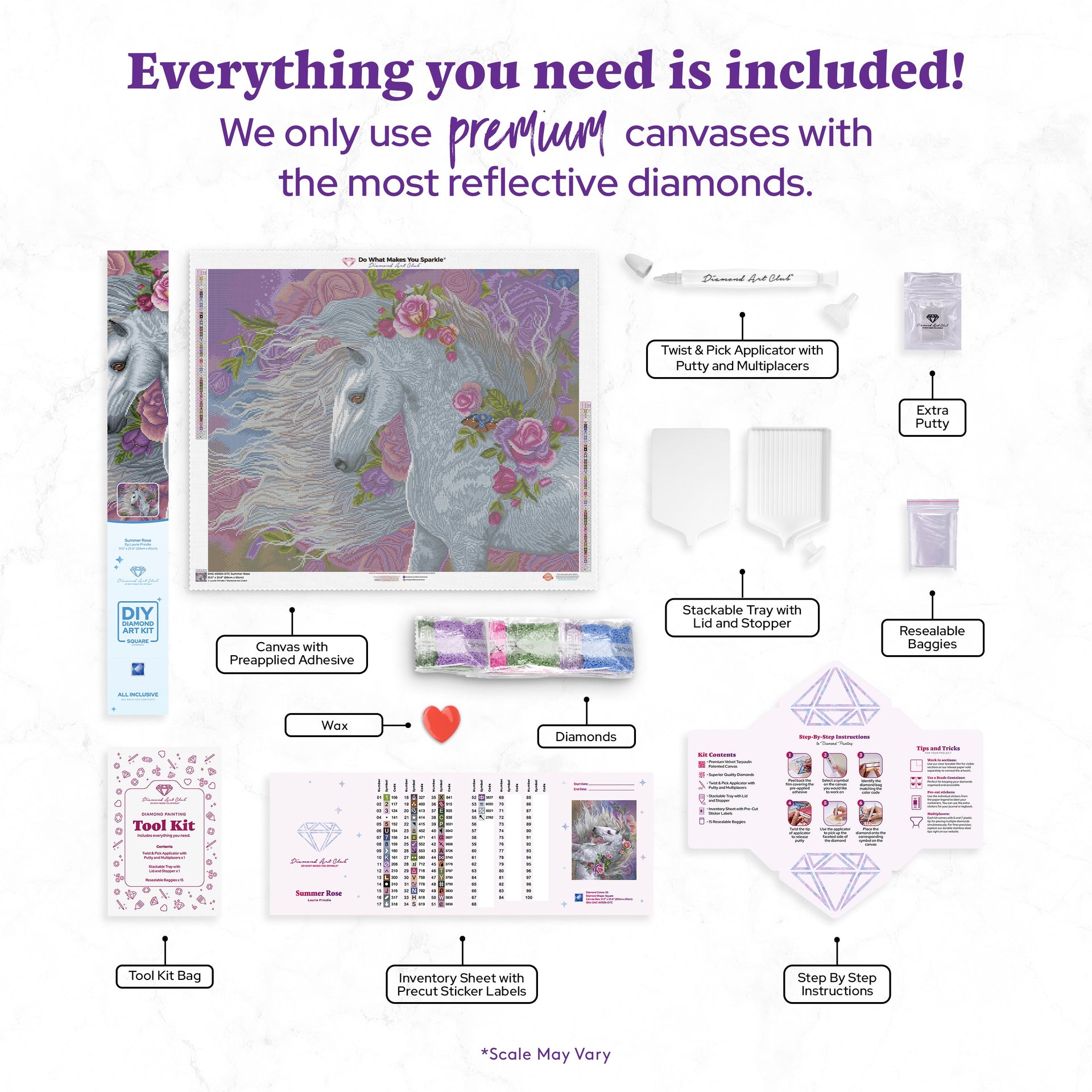 Diamond Painting Summer Rose 31.5" x 25.6" (80cm x 65cm) / Square with 55 Colors including 4 ABs and 1 Fairy Dust Diamonds / 83,781