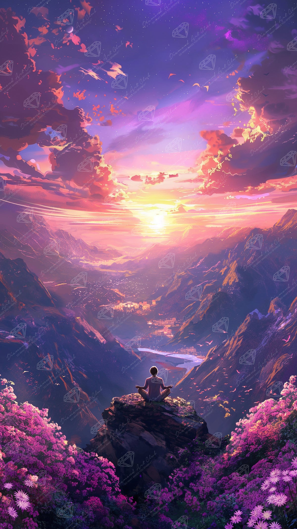 Diamond Painting Sunset Meditation 25.6" x 45.7" (65cm x 115.7cm) / Square with 64 Colors including 2 ABs and 2 Fairy Dust Diamonds / 121,365